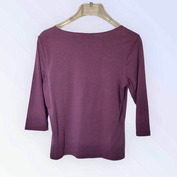 Talbots Purple & Silver Tee Shirt Paisley w/Rhinestone Round Neck - Picture 3 of 4